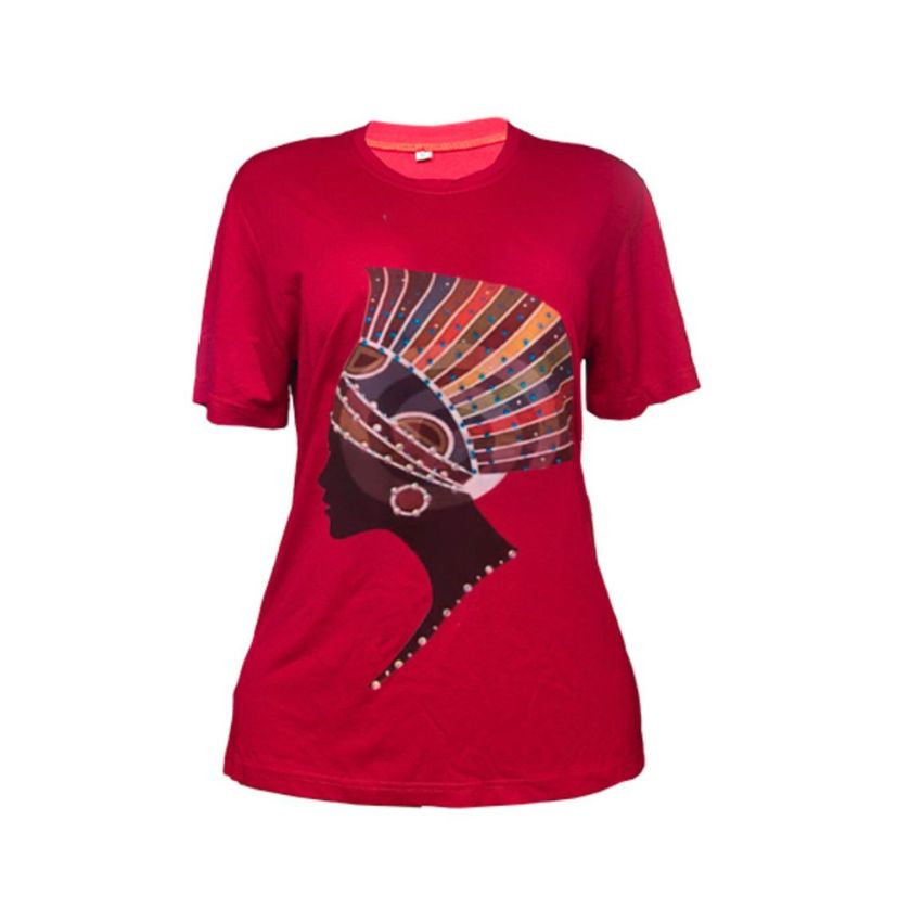 Royal Echo(Red Tee with Side-Profile African Queen in Crown) - 2XL image